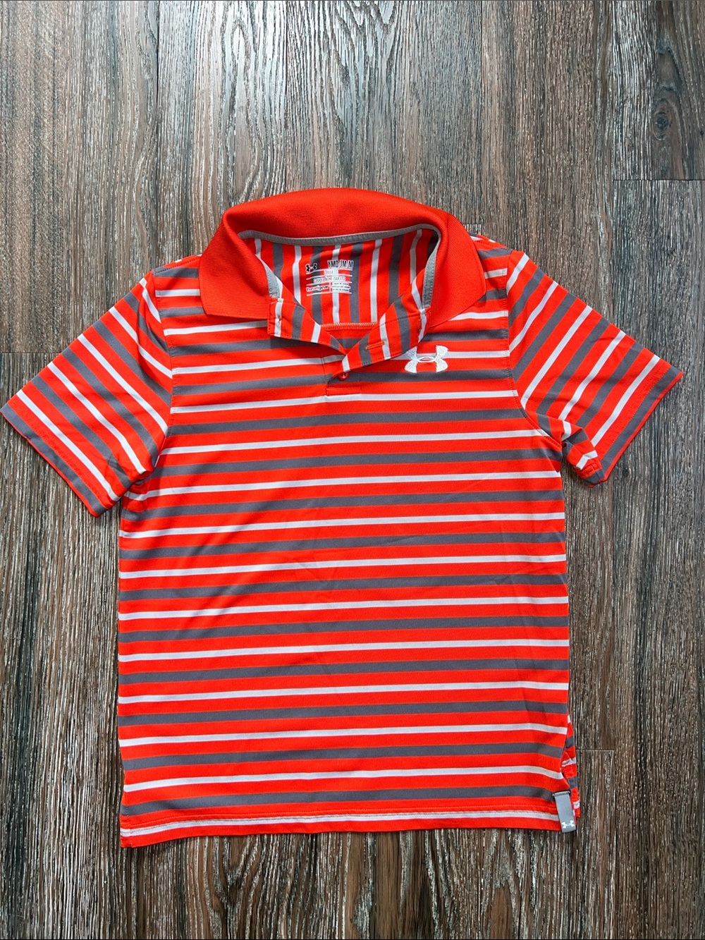 Under Armour Orange and Gray Striped Boys Polo